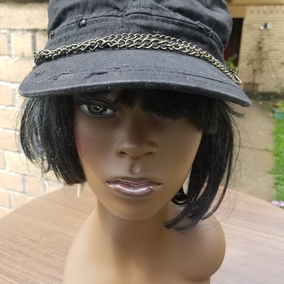 Distressed Cap with Chain and Buttons - Picture 4 of 7